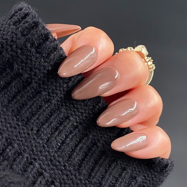 Brown Autumn | Used High Quality Gel Product | Essential Nails | Reusable Nails | Glue On The Nails | Salon Quality Nails | Ipz40