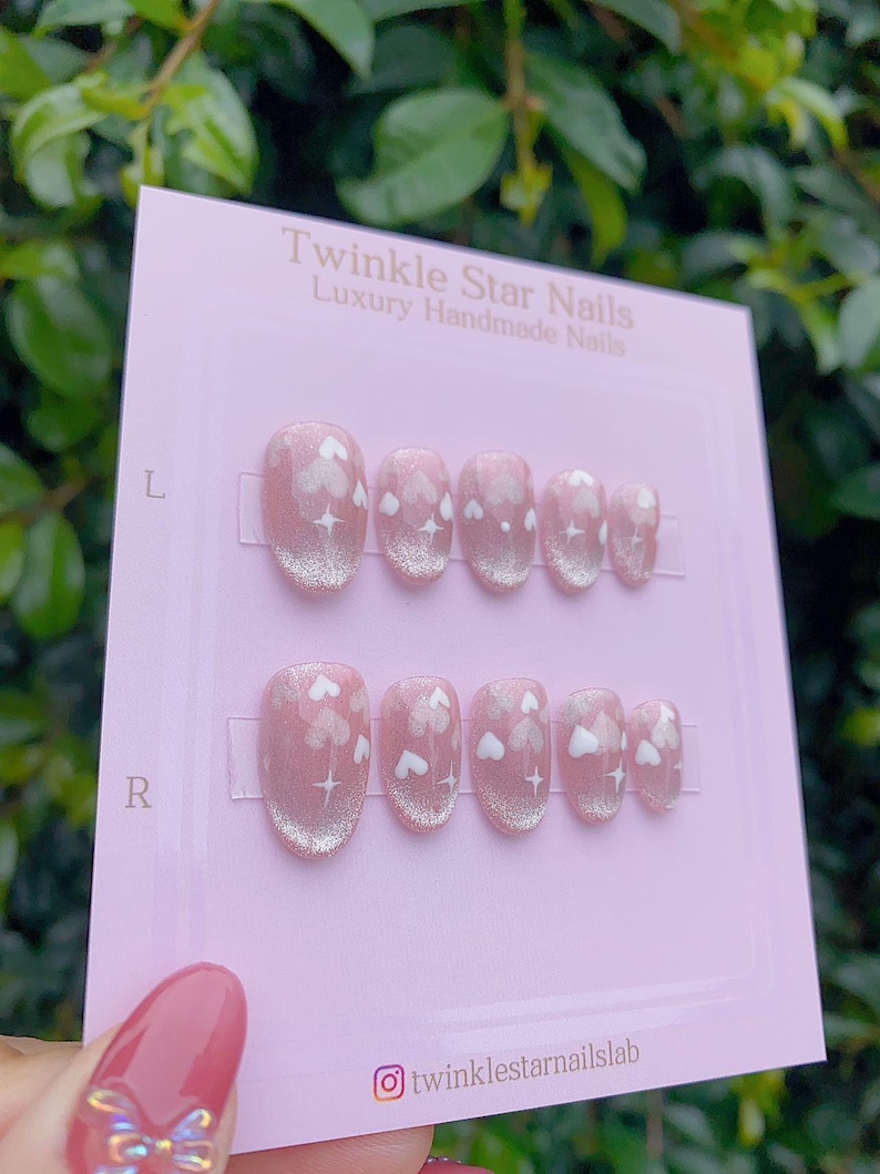 NEW NEW! | Reflective Cat Eye Little Heart Press On Nails | Short Nails | Gel Nails | Heart Nails | Cat Eye Nails | lmz142 image 4