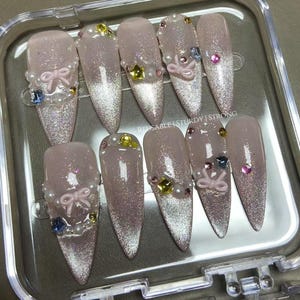 Custom Design No.140 Press On Nails | Reusable Sturdy Strong Gel Fake Acrylic Nails | Short Long Press On Nails | Salon Quality Nails|