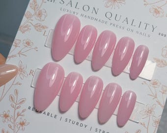 Pretty Pastel Pink | Reusable Press Ons | Handmade Fake Nails | Acrylic Faux Nails | Salon Quality Nails |IMZ191