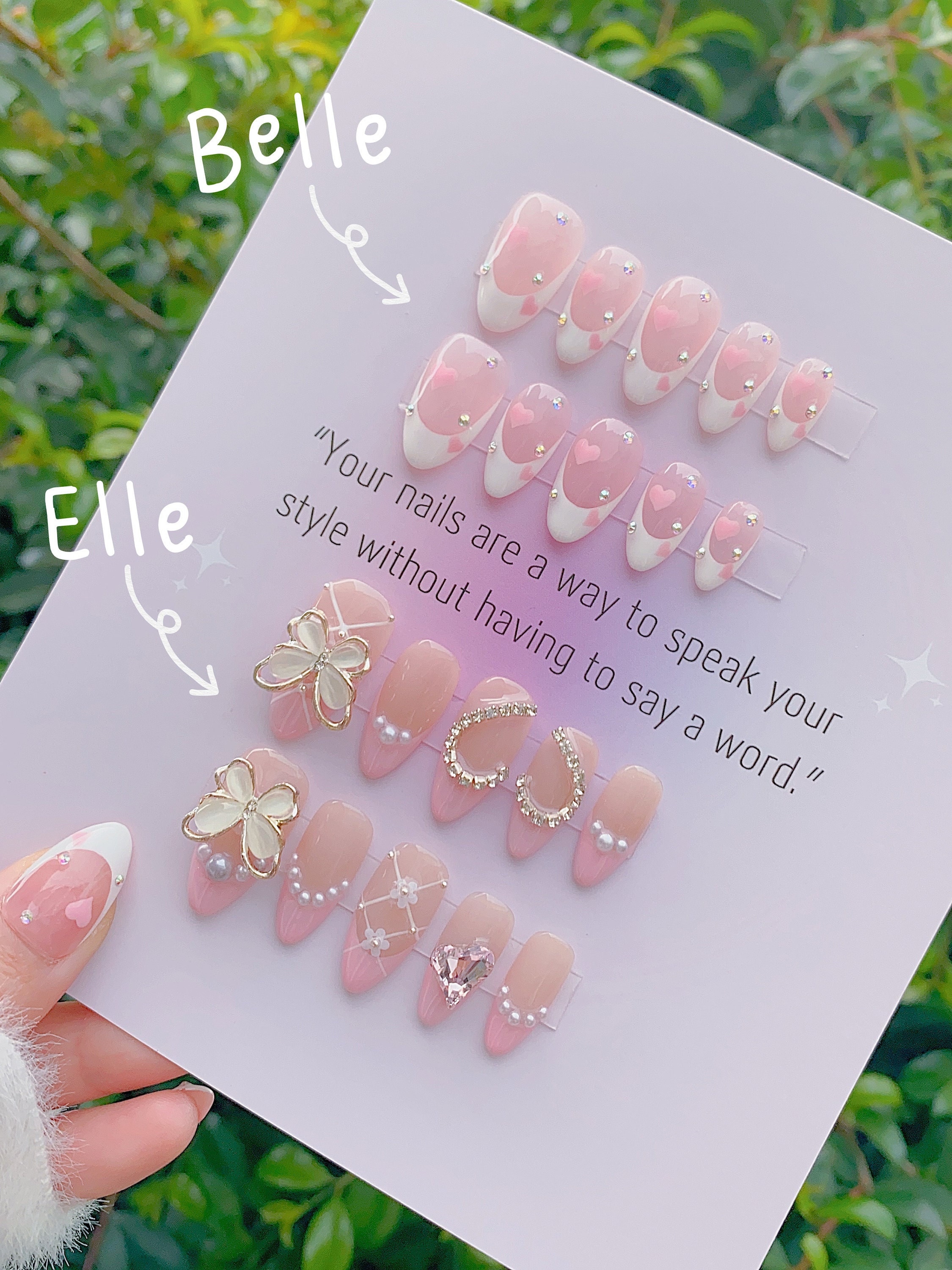 NEW NEW! | Romantic Bestie Press On Nails | Twin Nails | Beautiful Nails | Lovely Nails | Gel Nails | Handmade With Love | lmz133