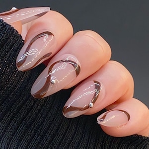 Classic Brown Swirl Press On Nails | Casual Nails | Premium Nails | Reusable Nails | Glue On Nails | Salon Quality Nails | rmz1423
