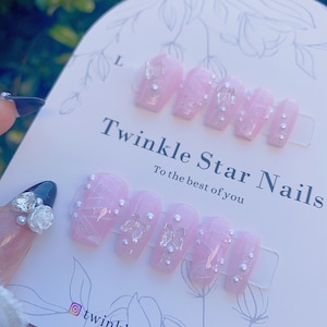 NEW NEW! | Short Glitter Soft Lilac Press On Nails | Handmade Press On Nails | Gel Nails | Titok Nails | Butterfly Nails | lmz115