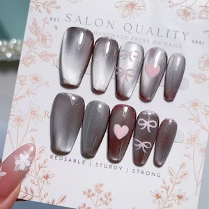 Cat Eye Sweetheart Sparkle Press On Nails | Pink Nails | Reusable Gel Pressons | Acrylic Nails | Salon Quality Nails | xhj880