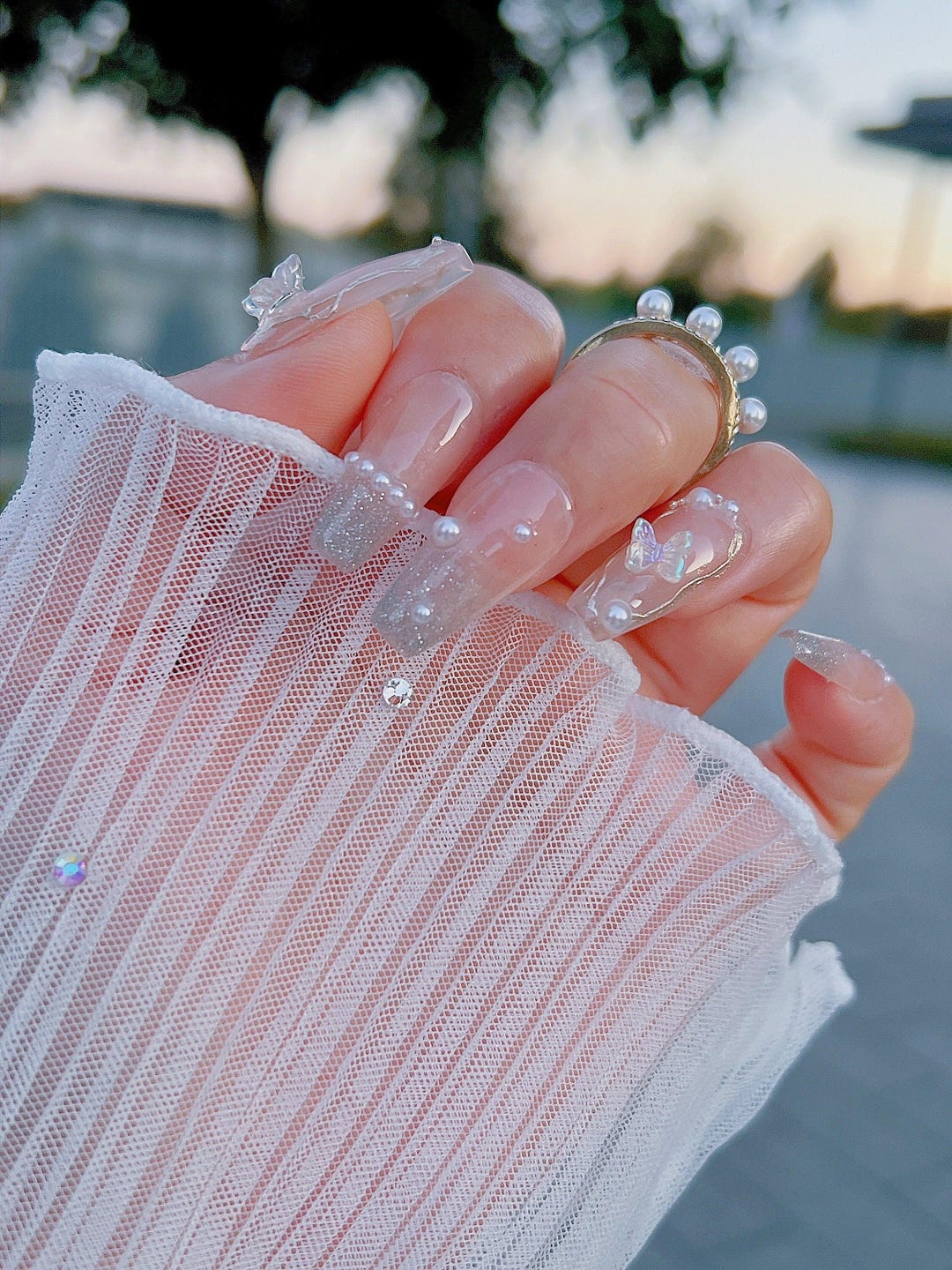 Custom Size Available! | Reusable Silver Glitter Butterfly Press on Nails | Pearls Pressons | Made in Australia | Lmz156 - Etsy UK