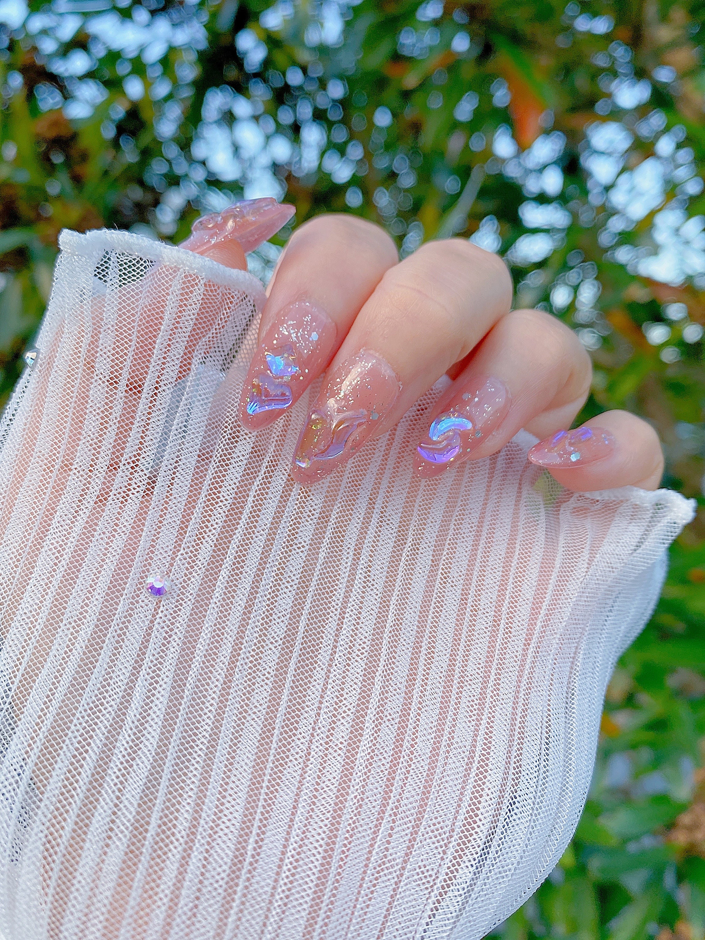Pretty Glass Rhinestones Press On Nails | Crystal Jewelry | Glitter Press On Nails | Gel Nails | Well Handmade Press On Nails | lmz110