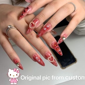 Custom Design No.16 Press On Nails | Ombre Nails | Little Red Heart Nails | Well Handmade Pressons | Made With Love | yyz719