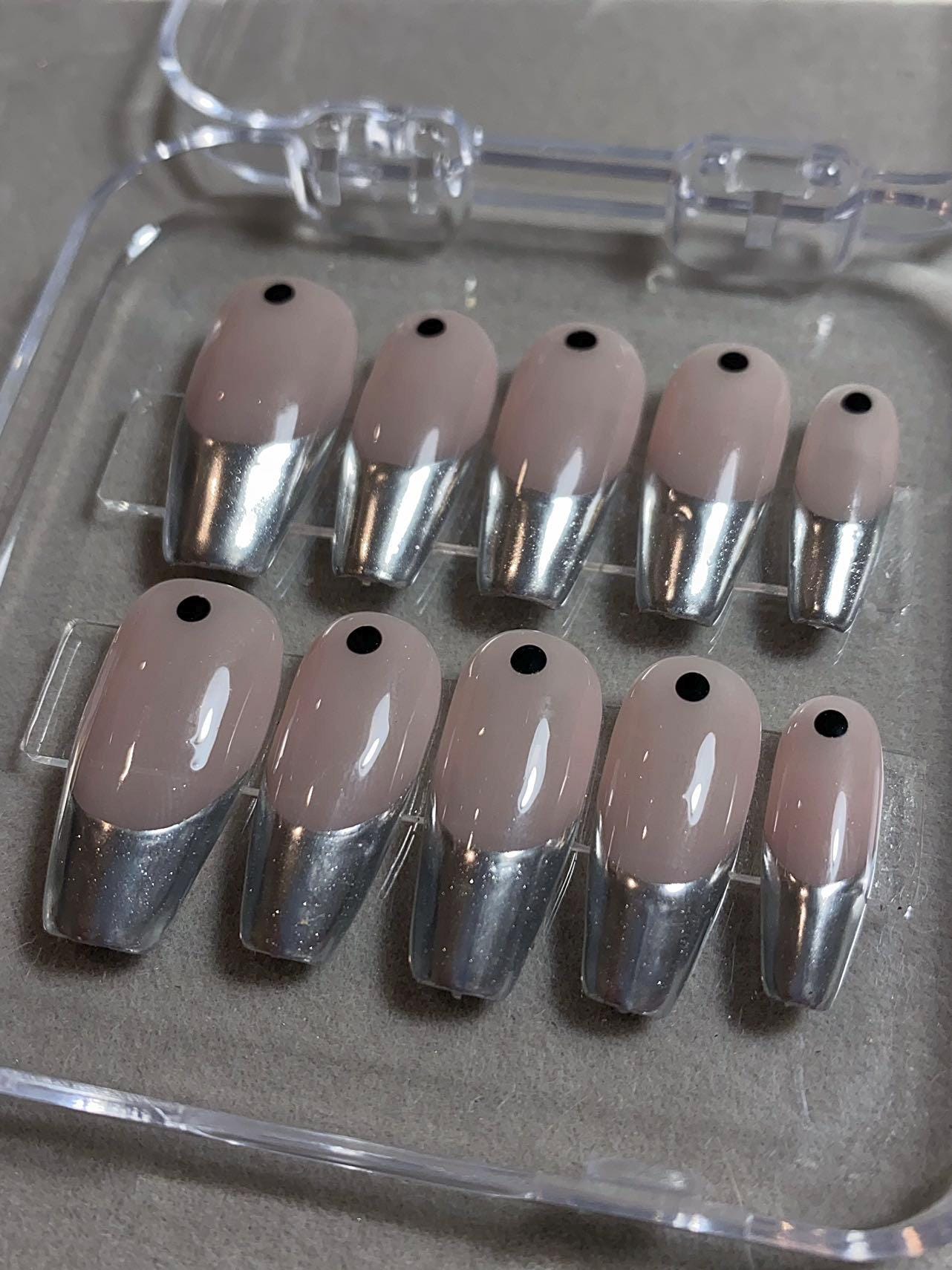 Smooth Silver Chrome French Tips / Reusable Gel Nails / Holiday Nails / Casual Nails / 3min to apply at home / Salon Quality Nails