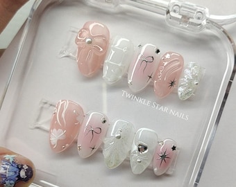 Custom Press On Nails: Pink Bow Design, Salon Quality