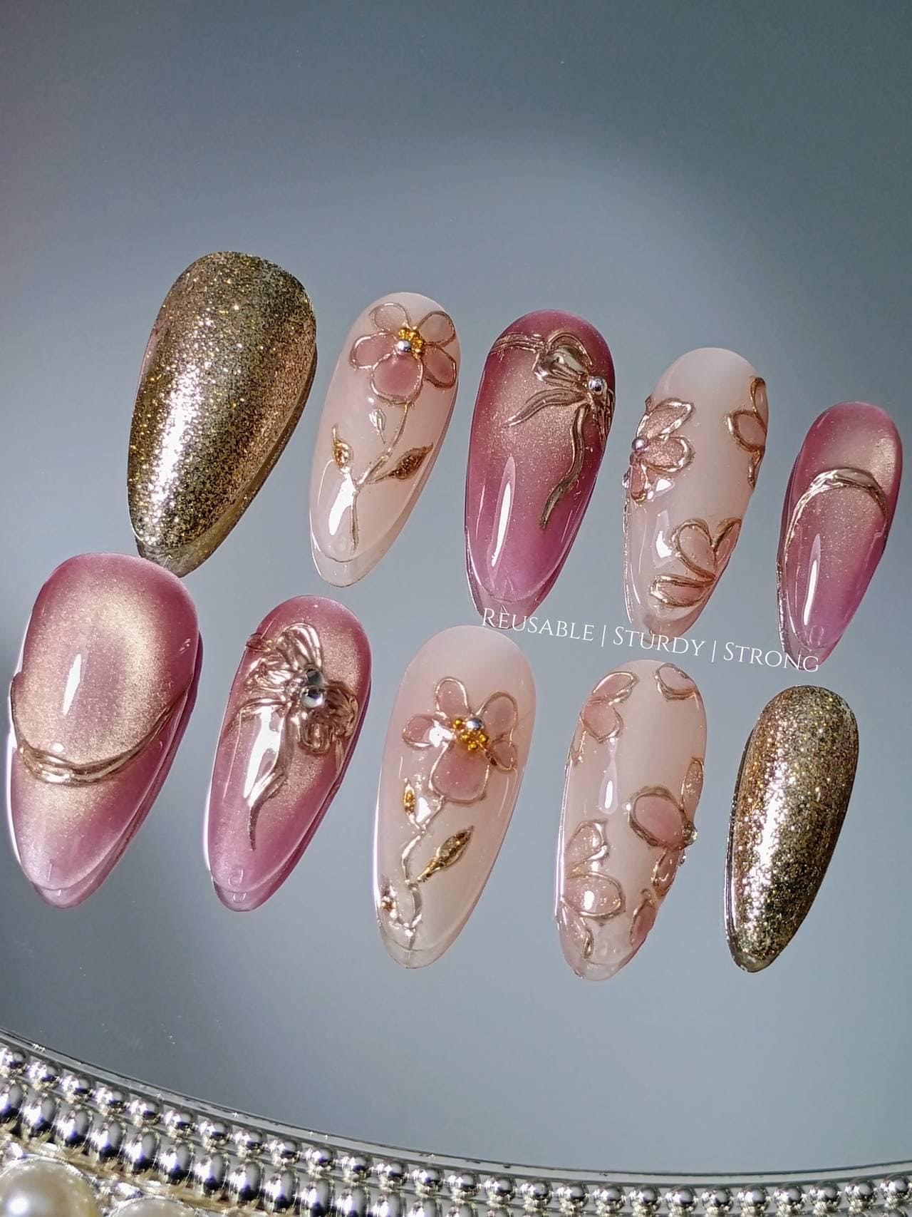 Dainty and Delightful | Reusable Sturdy Strong Gel Fake Acrylic Nails | short medium long press on nail's, small personalised gifts | xwj61