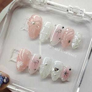Custom Press On Nails: Pink Bow Design, Salon Quality
