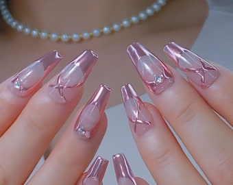 Luxury Rose Gold Ballet Shoes | Gorgeous Nails | Chrome Nails | Faux Nails | Salon Quality Nails | xlm2366