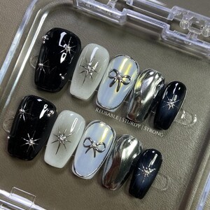 Icy Celestial Cosmic Dreams | Reusable Sturdy Strong Gel Fake Acrylic Nails | Short Long Press On Nails | Salon Quality Nails| image 3
