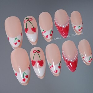 Sweet Cherry Kiss | Durable Handmade Nails | Summer Nails | Elegant Nails | Rich and Glossy Gel Finish |xh523 Bild 3