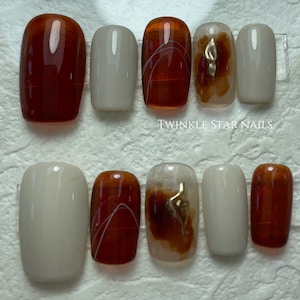 Jelly Amber Caramel Press On Nails | Short Nails | Casual Nails | Glue On The Nails | Handmade Nails | xxm122
