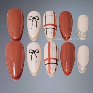 Reusable Classic Autumn Breeze | Press On Nails, Acrylic Nails, Reusable Fake Nails, Custom Nails, Handmade Nails, Flower Nails, xhj346