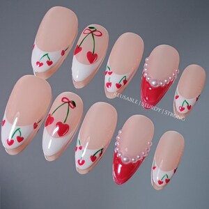 Sweet Cherry Kiss | Durable Handmade Nails | Summer Nails | Elegant Nails | Rich and Glossy Gel Finish |xh523 Bild 5