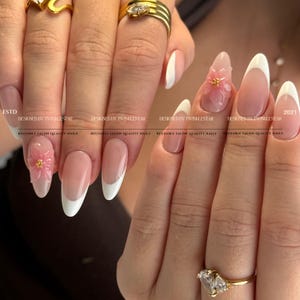 2 colours available) Aesthetic Floral Press-On Nails | White Black French Nails | 3d Flower Press-Ons| Reusable Handmade Nails | WJ198