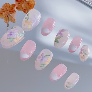 Elegant Purple & Yellow Lilac Press On Nails | Gorgeous Nails | Luxury Nails | Premium Nails | Short Summer Nails | High Quality Nails