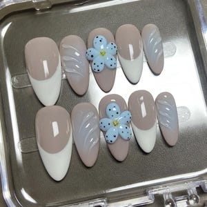 Blue Oasis and Pure White French Tips | Reusable Sturdy Strong Gel Fake Acrylic Nails | Short Long Press On Nails | Salon Quality Nails| image 1