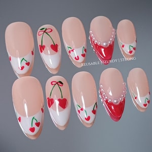 Sweet Cherry Kiss | Durable Handmade Nails | Summer Nails | Elegant Nails | Rich and Glossy Gel Finish |xh523 Bild 6