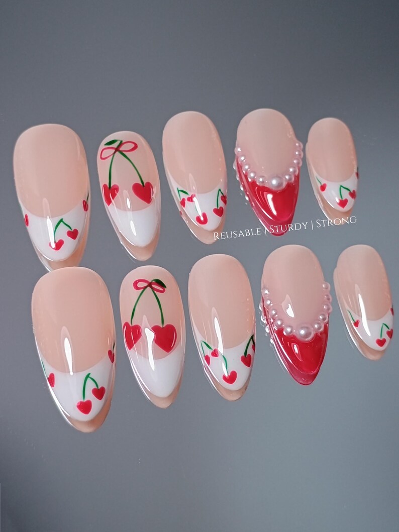 Sweet Cherry Kiss | Durable Handmade Nails | Summer Nails | Elegant Nails | Rich and Glossy Gel Finish |xh523 Bild 6