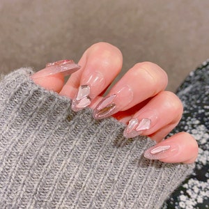 Pink Glitter Rhinestones Press On Nails | Must Have Nails | Gel Nails | Glitter Nails | Salon Quality Nails | imz2638