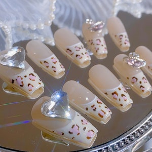 French Leopard | Reusable Nails | Chic Nails | Gel Nails | Faux Nails | Glue On The Nails | Handmade Nails | xxm1315