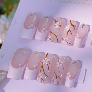 Sakura Cherry Blossom / Durable Nails / Premium Nails / Gel Nails / Glue On The Nails / Salon Quality Nails image 5