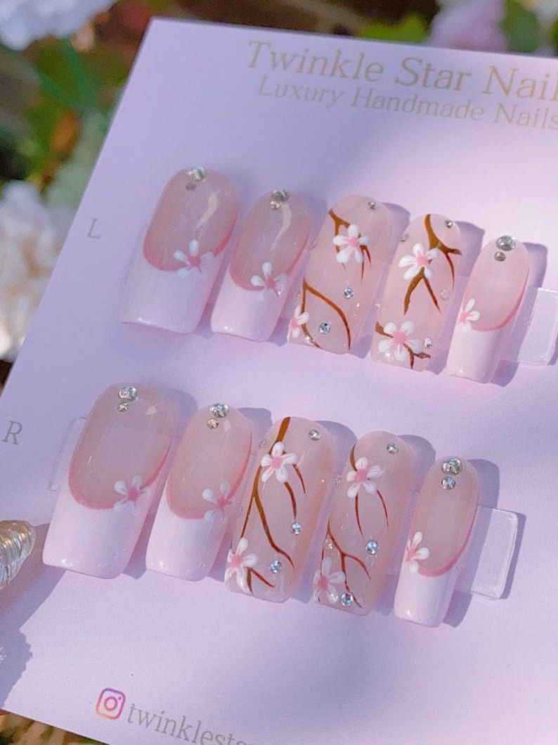 Sakura Cherry Blossom / Durable Nails / Premium Nails / Gel Nails / Glue On The Nails / Salon Quality Nails image 5
