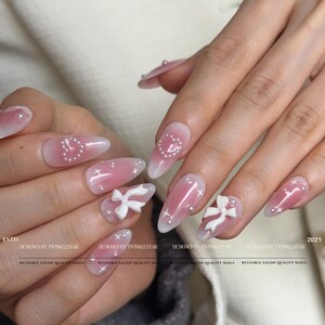 Blushed Pink Princess Press On Nails | Inspo Nails | Premium Nails | Pink Nails | Handmade Nails | Gift Shop | Beautifully Handmade Nails image 3
