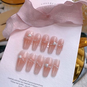 Blush Pink Princess Heart Press on Nails Beautiful Nails Cute Nails ...