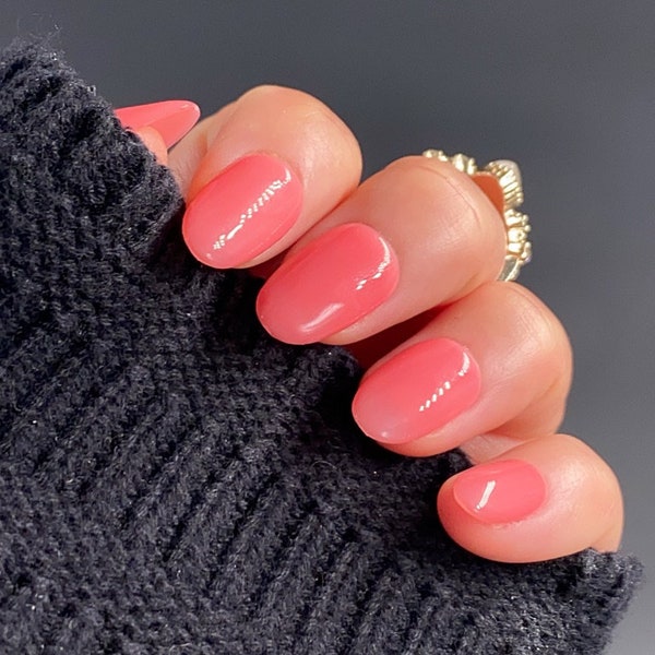 Coral Pink | Reusable Nails | Glue On The Nails | Salon Quality Nails | Ipz56