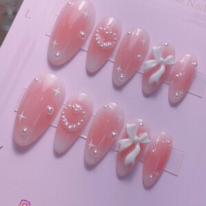 Blushed Pink Princess Press On Nails | Inspo Nails | Premium Nails | Pink Nails | Handmade Nails | Gift Shop | Beautifully Handmade Nails image 8
