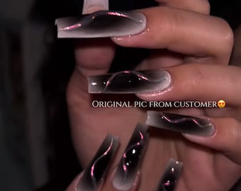 Black x Purple Aurora Swirl Press On Nails | Luxury Nails | Party Nails | Fancy Nails | Inspo Nails | Salon Quality Nails | xxm1255