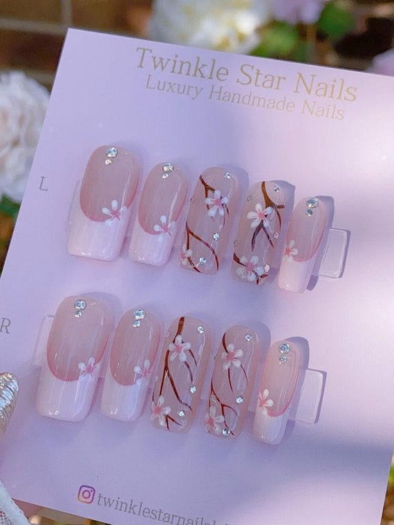 Sakura Cherry Blossom / Durable Nails / Premium Nails / Gel Nails / Glue On The Nails / Salon Quality Nails