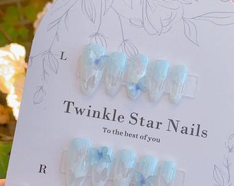 Sky Blue Butterfly Press On Nails | Reusable Gel Press On Nails | Durable Nails | 3min to apply at home | Salon Quality Nails