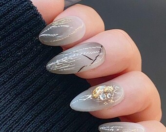 Lover Energy | Misty Grey Nails | Reusable Nails | Nails At Home | Gel Nails | Salon Quality Nails | xtz623