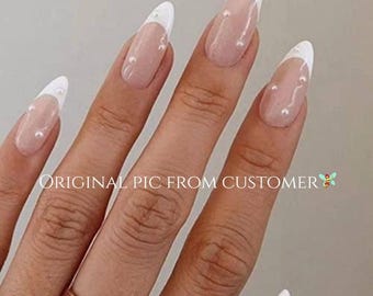 Custom Design No.18 Press On Nails | White French Pearl Nails | Well Handmade Pressons | Made With Love | yyz716