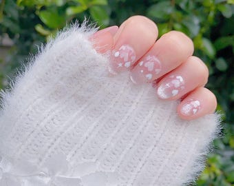 NEW NEW! | Reflective Cat Eye Little Heart Press On Nails | Short Nails | Gel Nails | Heart Nails | Cat Eye Nails | lmz142