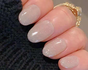 Beige Fine Glitter /Salon Quality Nails / Durable Nails / Reusable Nails / DIY Nails At Home / Glue On The Nails / Summer Nails / Ipz81