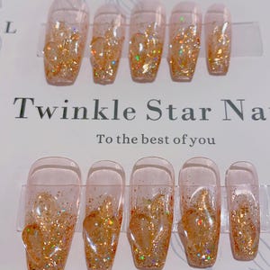 Gold Glitter Rhinestones Press On Nails | Bling Nails | Party Nails | Gel Nails | Glue On The Nails | Salon Quality Nails | imz2333