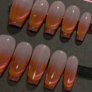 Glazed Double French Cat Eye Press On Nails | Unique Nail Design | Cool Nails | Shiny Nails | Reusable Nails | xtz1318