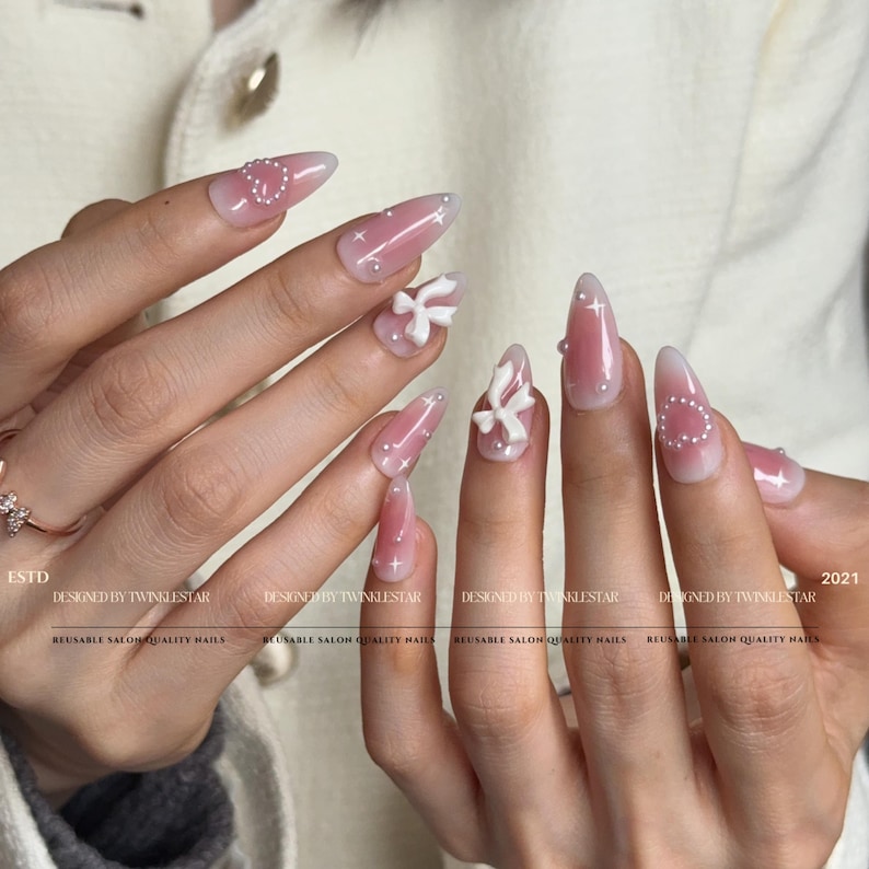 Blushed Pink Princess Press On Nails | Inspo Nails | Premium Nails | Pink Nails | Handmade Nails | Gift Shop | Beautifully Handmade Nails image 5