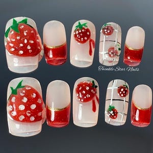 Strawberry Jam / Strong Gel Nails / Summer Nails / Reusable Nails / Beautiful Handmade Nails / Salon Quality Nails