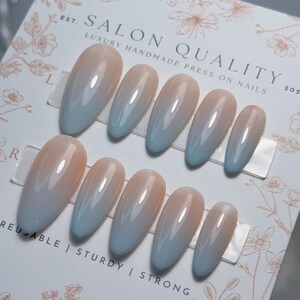 Milk Tea Blue | Reusable Press Ons | Handmade Fake Nails | Acrylic Faux Nails | Salon Quality Nails image 4