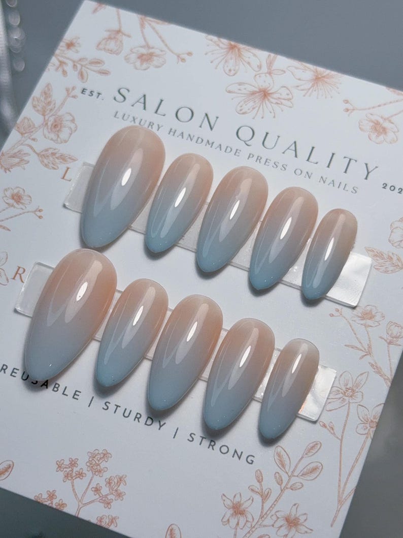 Milk Tea Blue | Reusable Press Ons | Handmade Fake Nails | Acrylic Faux Nails | Salon Quality Nails image 4