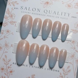 Milk Tea Blue | Reusable Press Ons | Handmade Fake Nails | Acrylic Faux Nails | Salon Quality Nails image 3