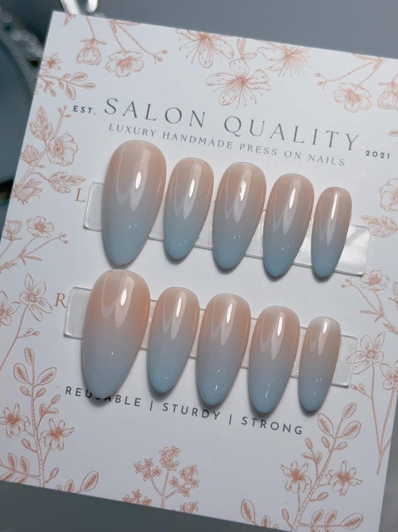 Milk Tea Blue | Reusable Press Ons | Handmade Fake Nails | Acrylic Faux Nails | Salon Quality Nails image 3