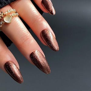 Reflective Chocolate Brown (Cat Eye Effect) | Reusable Nails | Glue On The Nails | Salon Quality Nails | Ipz65